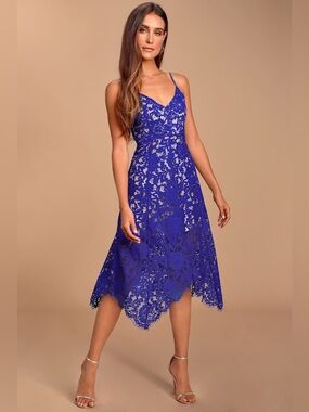 Lulus One Wish Royal Blue Lace Midi Dress